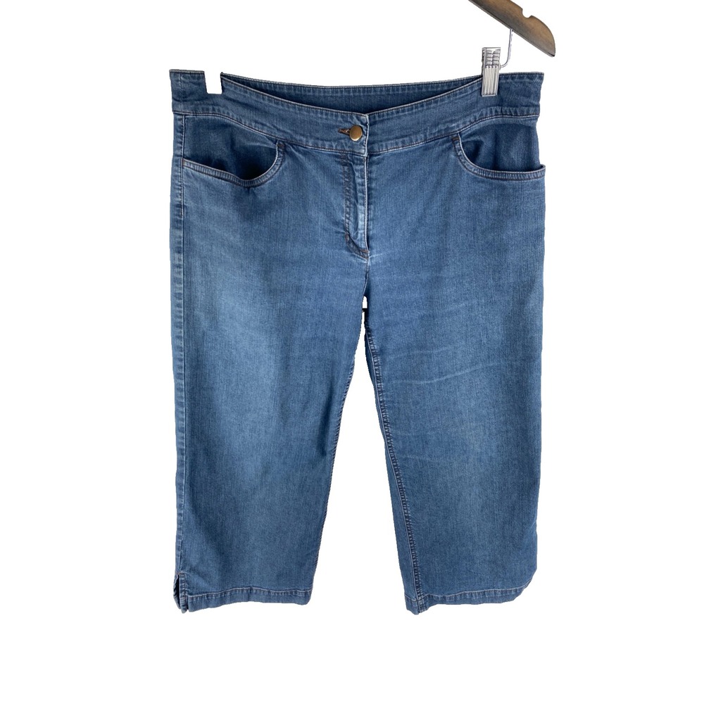Eileen Fisher M (Fits 33x20) Straight Leg Crop Capri Stretch‎ Denim Jeans USA